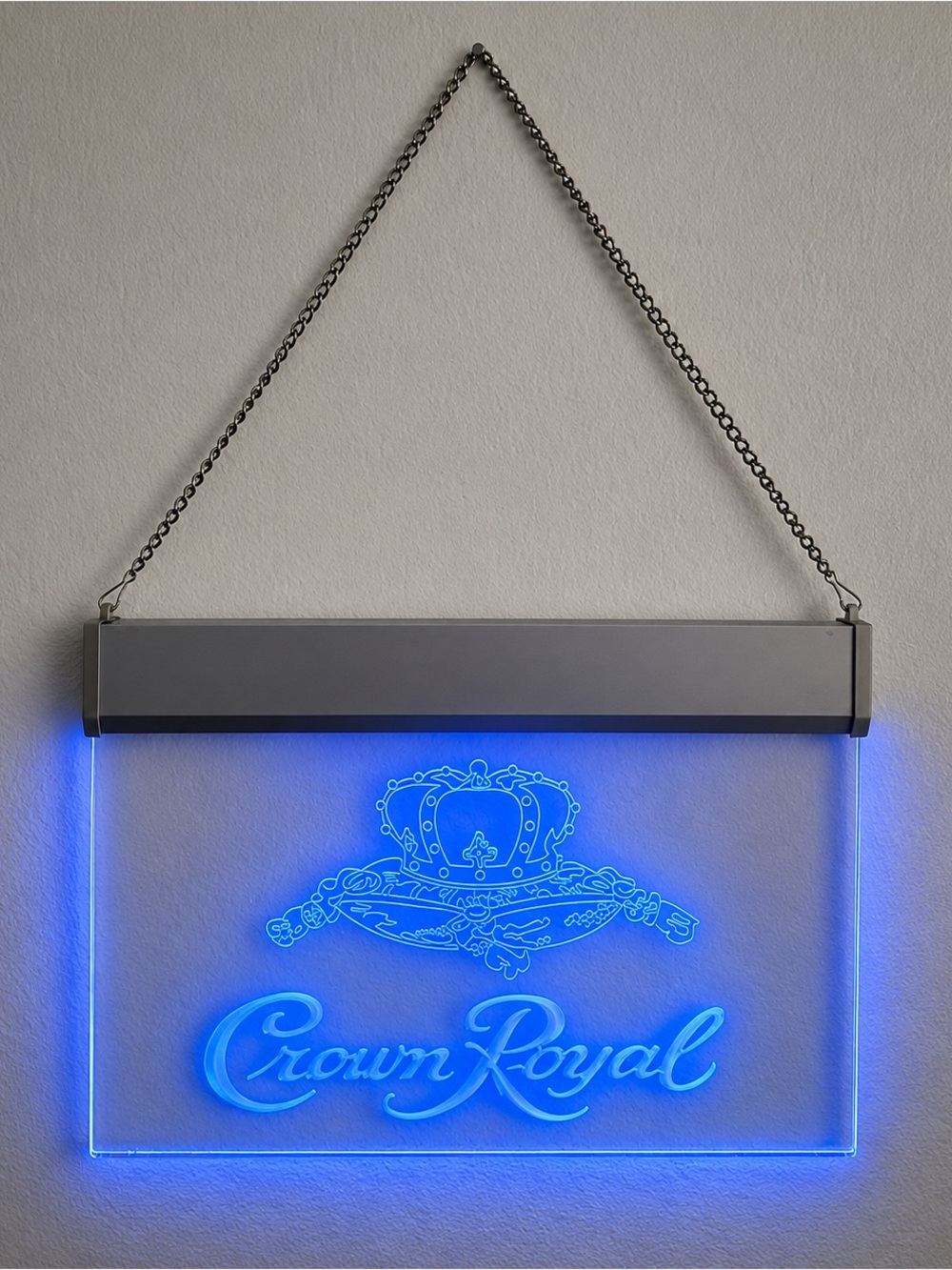 Crown Royal Blue LED Light Up Hanging Bar Sign‎ Acrylic Plexiglass 110V